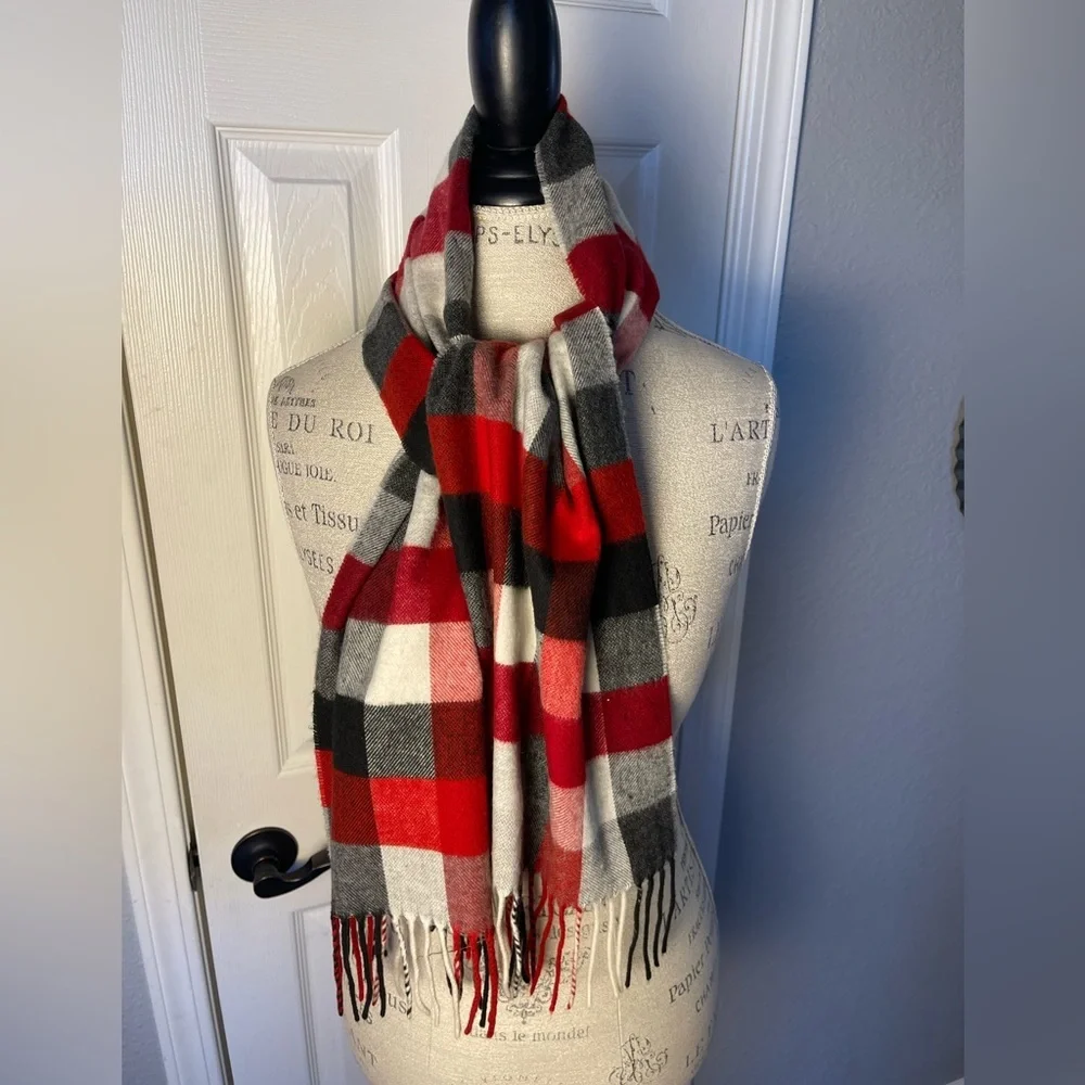 V. Fraas Black Red White Plaid Scarf Made In Germany